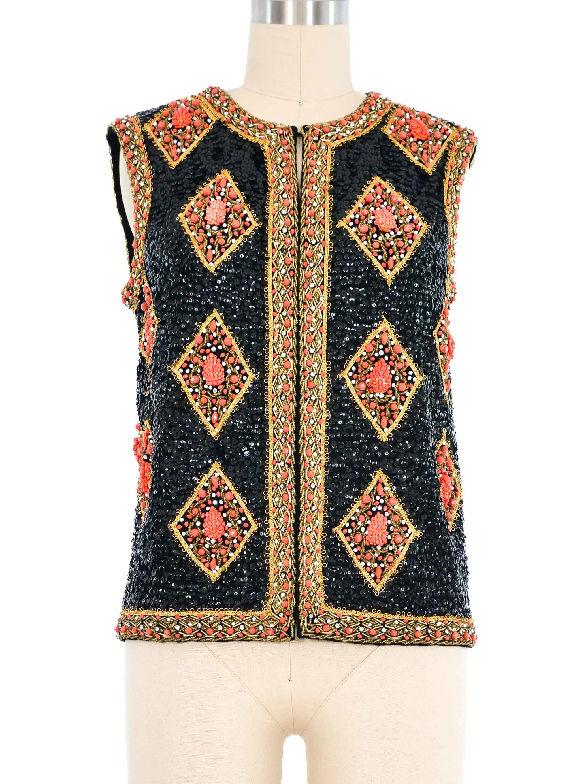 1960s Coral Beaded Sequin Vest