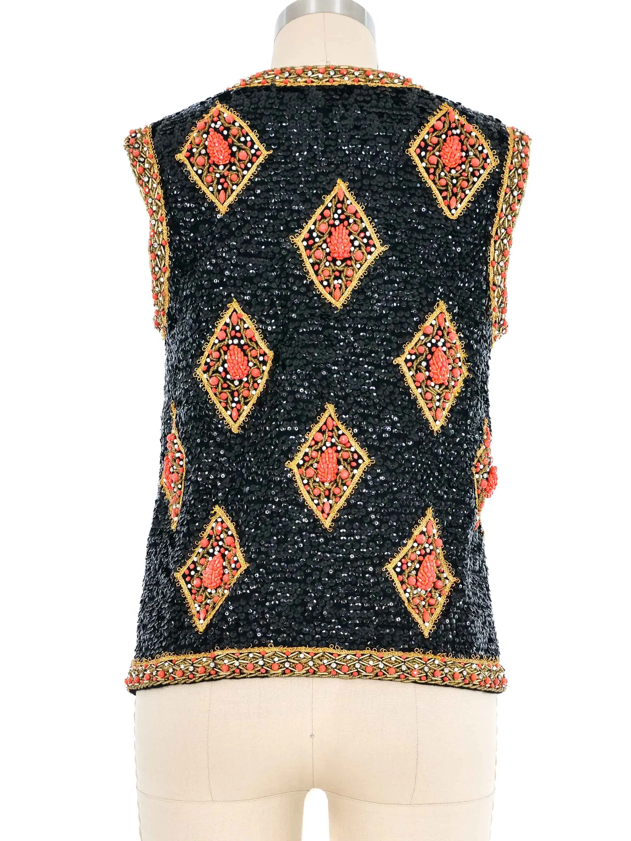 1960s Coral Beaded Sequin Vest