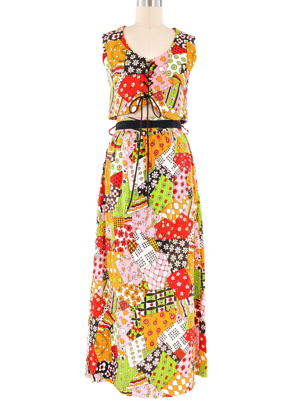 1960s Floral Vest and Maxi Skirt Ensemble