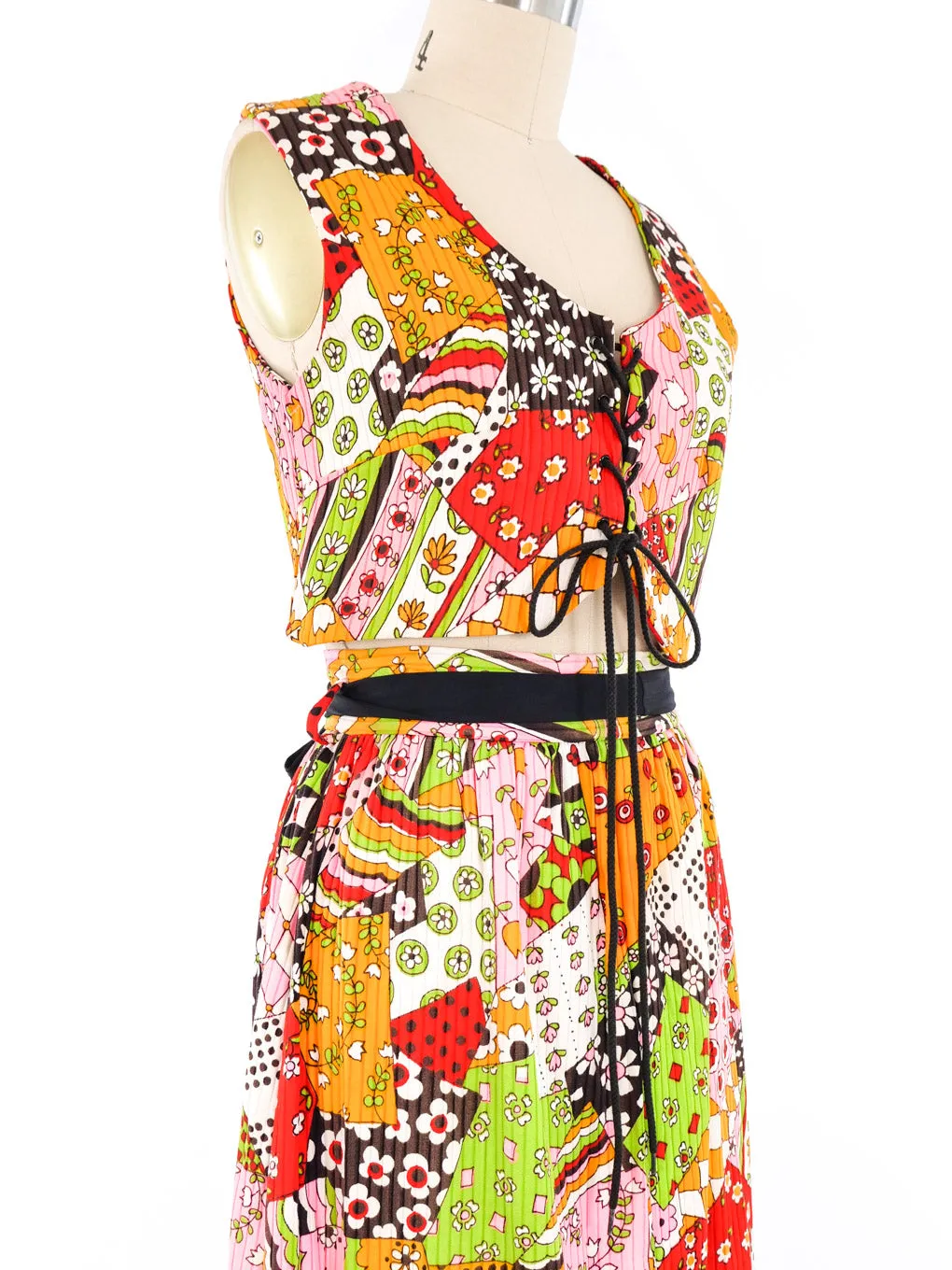 1960s Floral Vest and Maxi Skirt Ensemble