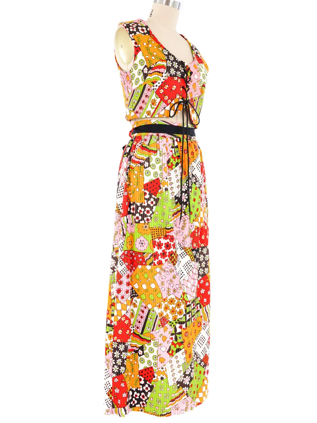 1960s Floral Vest and Maxi Skirt Ensemble