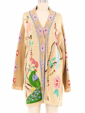 1990s Embroidered Peacock Cardigan