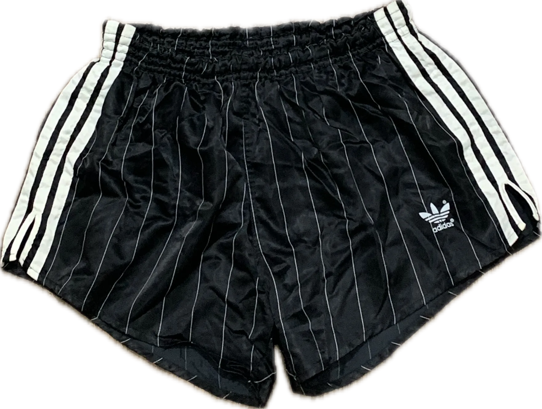  Adidas satin football pinstriped shorts black - Large Rare