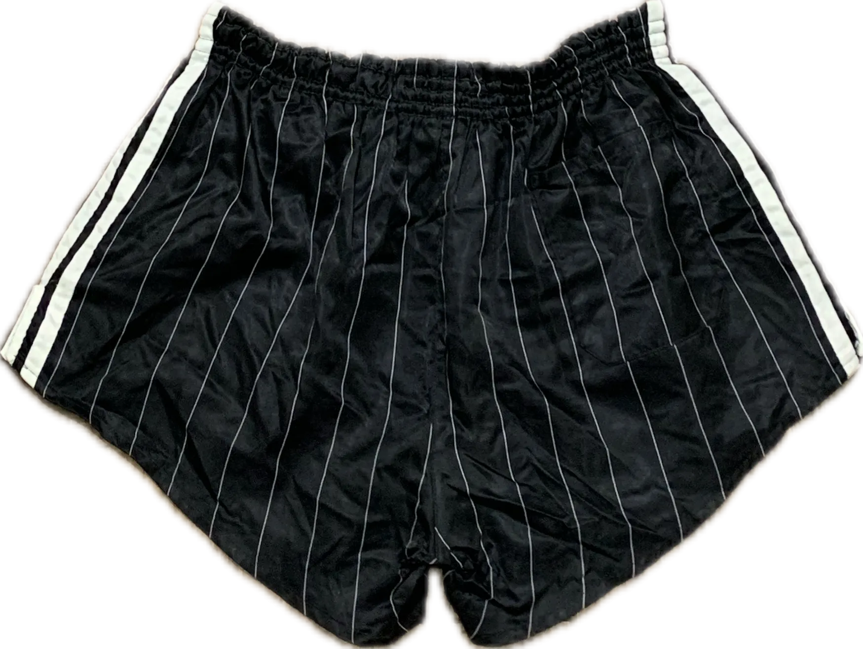  Adidas satin football pinstriped shorts black - Large Rare