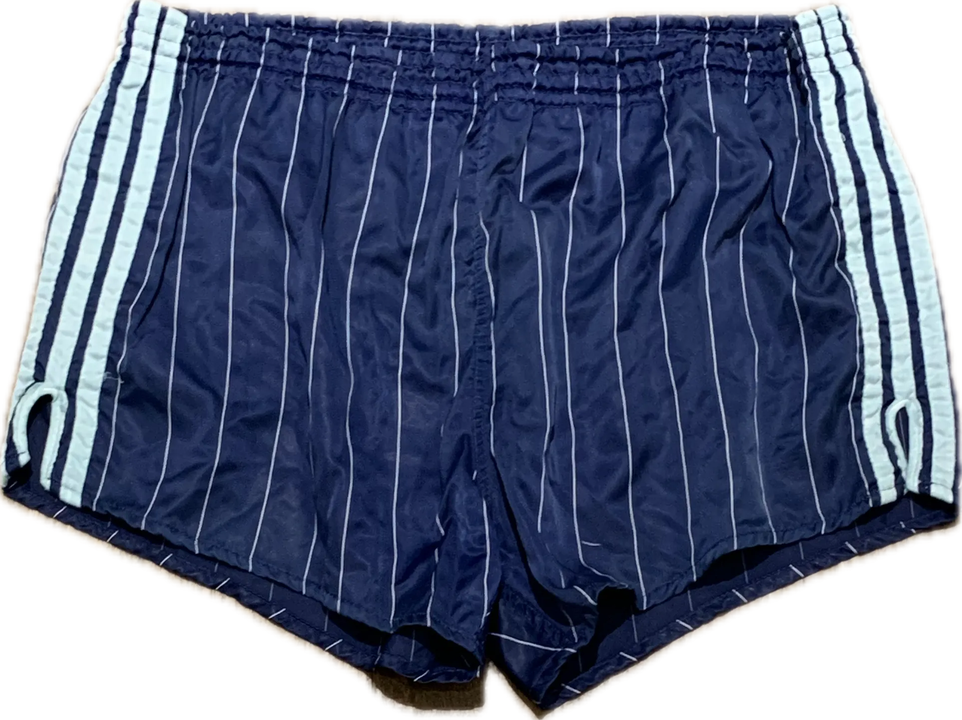  Adidas satin football pinstriped shorts blue - Large Rare