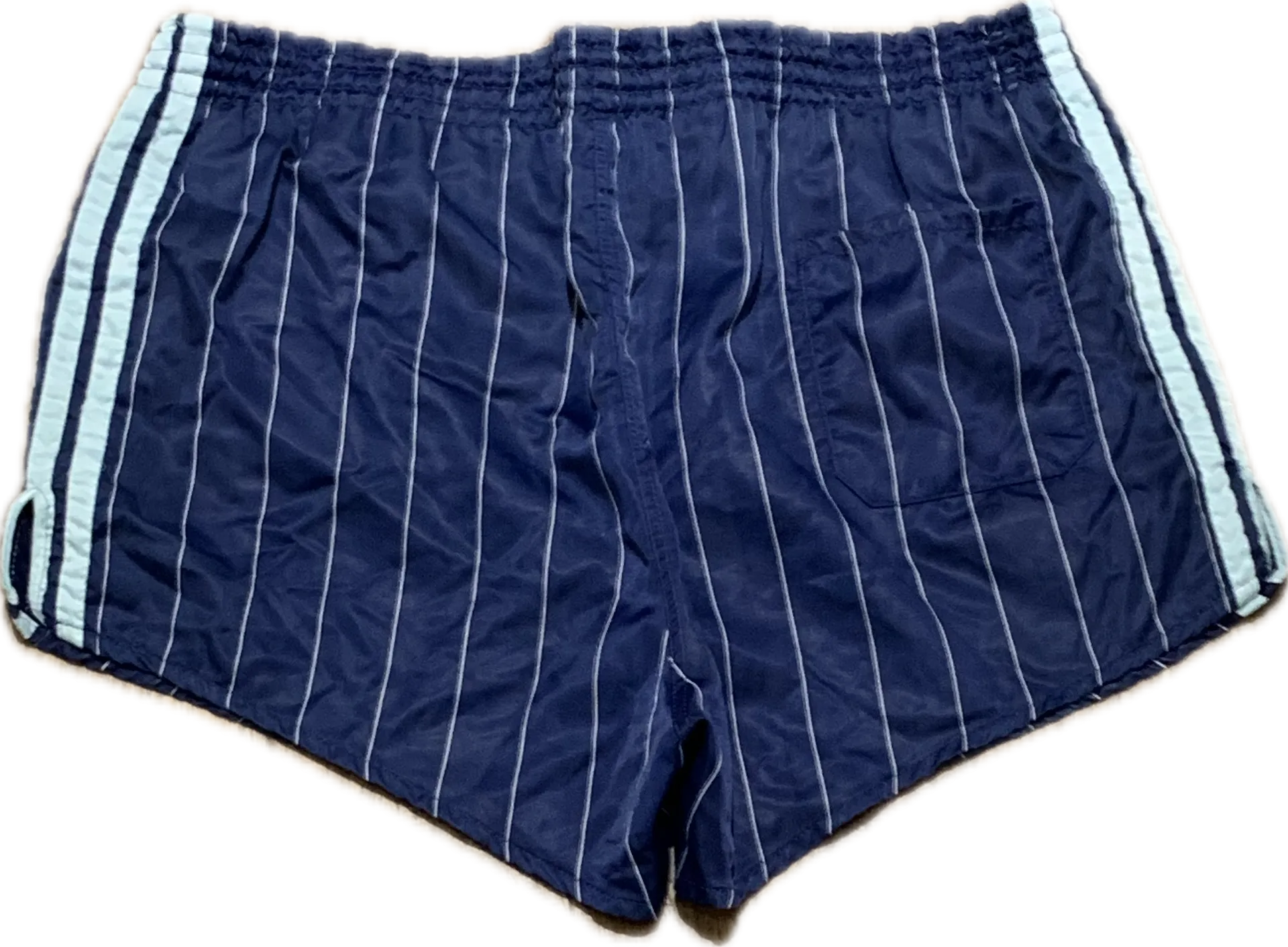  Adidas satin football pinstriped shorts blue - Large Rare