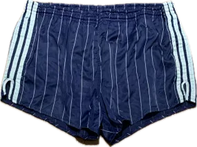  Adidas satin football pinstriped shorts blue - Large Rare