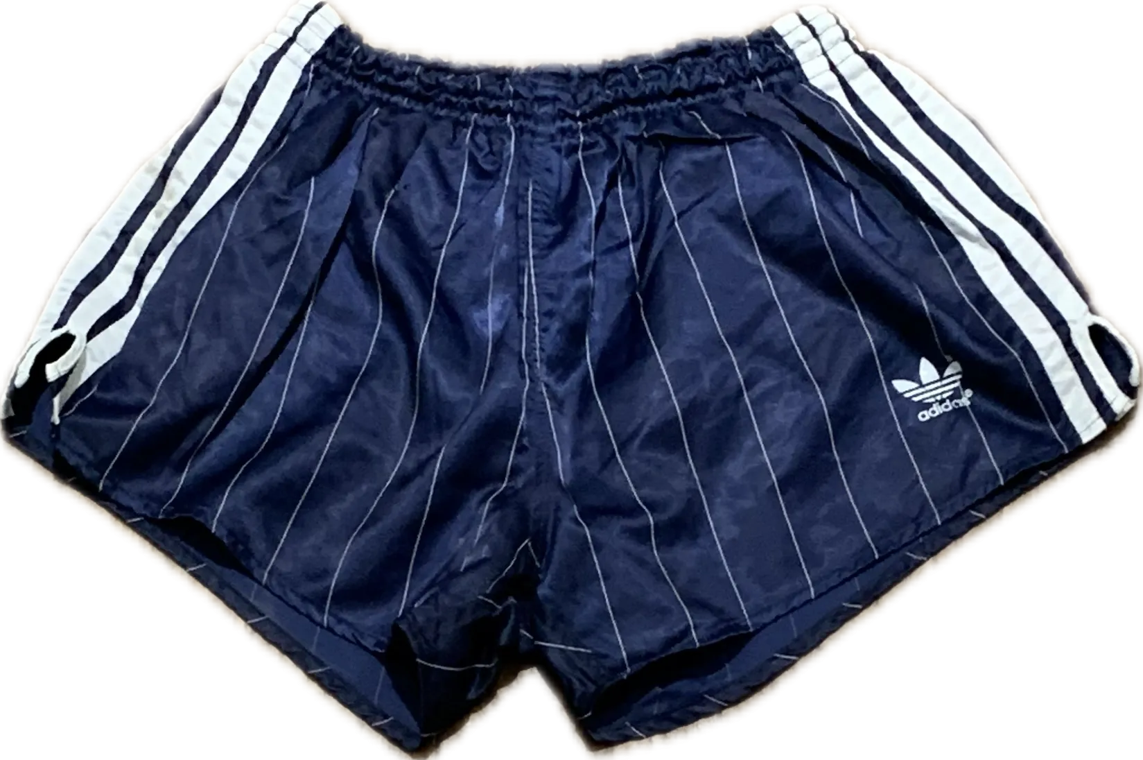  Adidas satin football shorts blue pinstriped - Medium Rare!