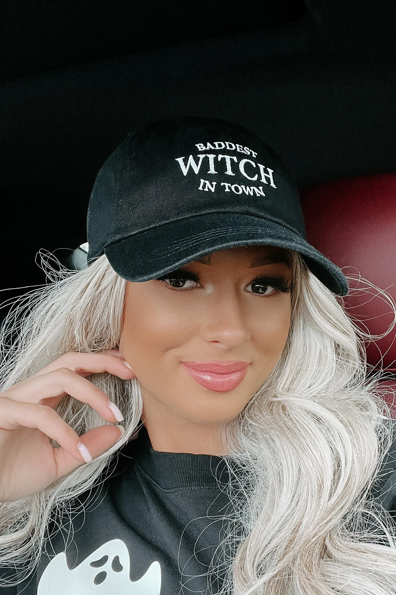 Baddest Witch In Town Embroidered Baseball Cap (Black)