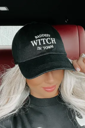 Baddest Witch In Town Embroidered Baseball Cap (Black)