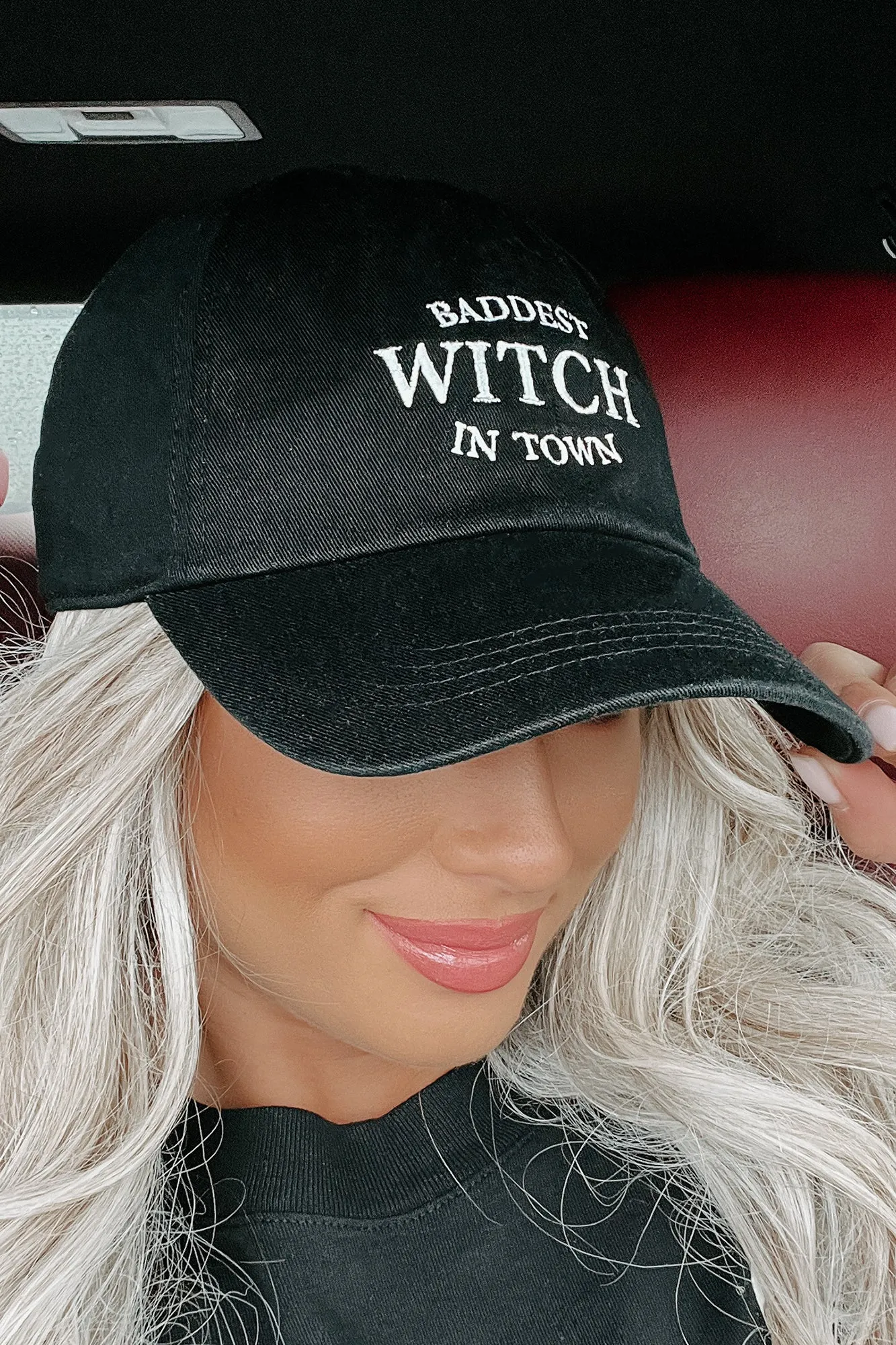 Baddest Witch In Town Embroidered Baseball Cap (Black)