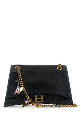 Balenciaga Black Leather Medium Crush Chain Shoulder Bag