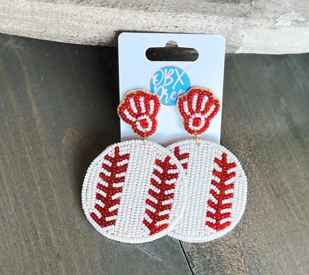 Baseball seed bead earrings