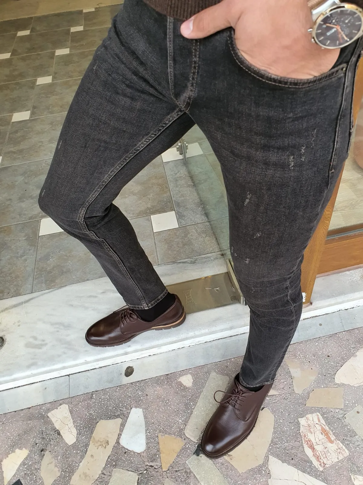 Bastoni Black Slim Fit Striped Jeans