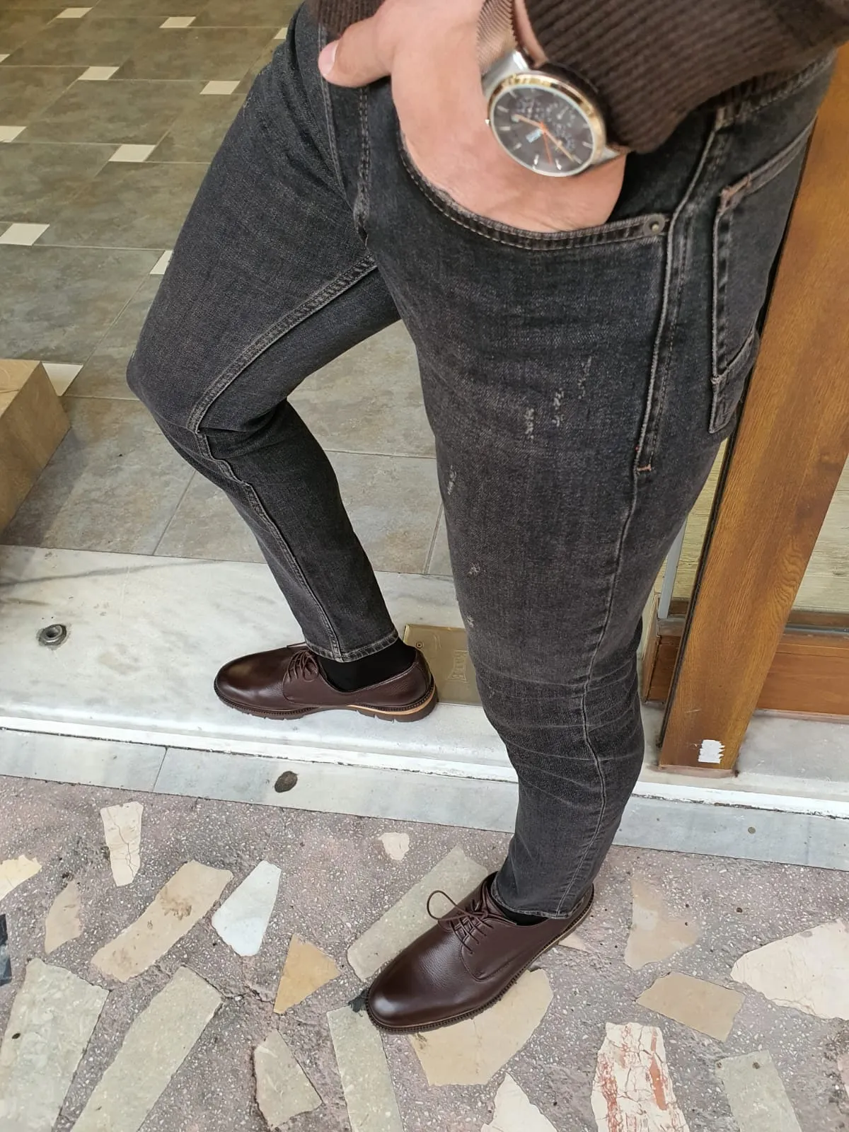 Bastoni Black Slim Fit Striped Jeans