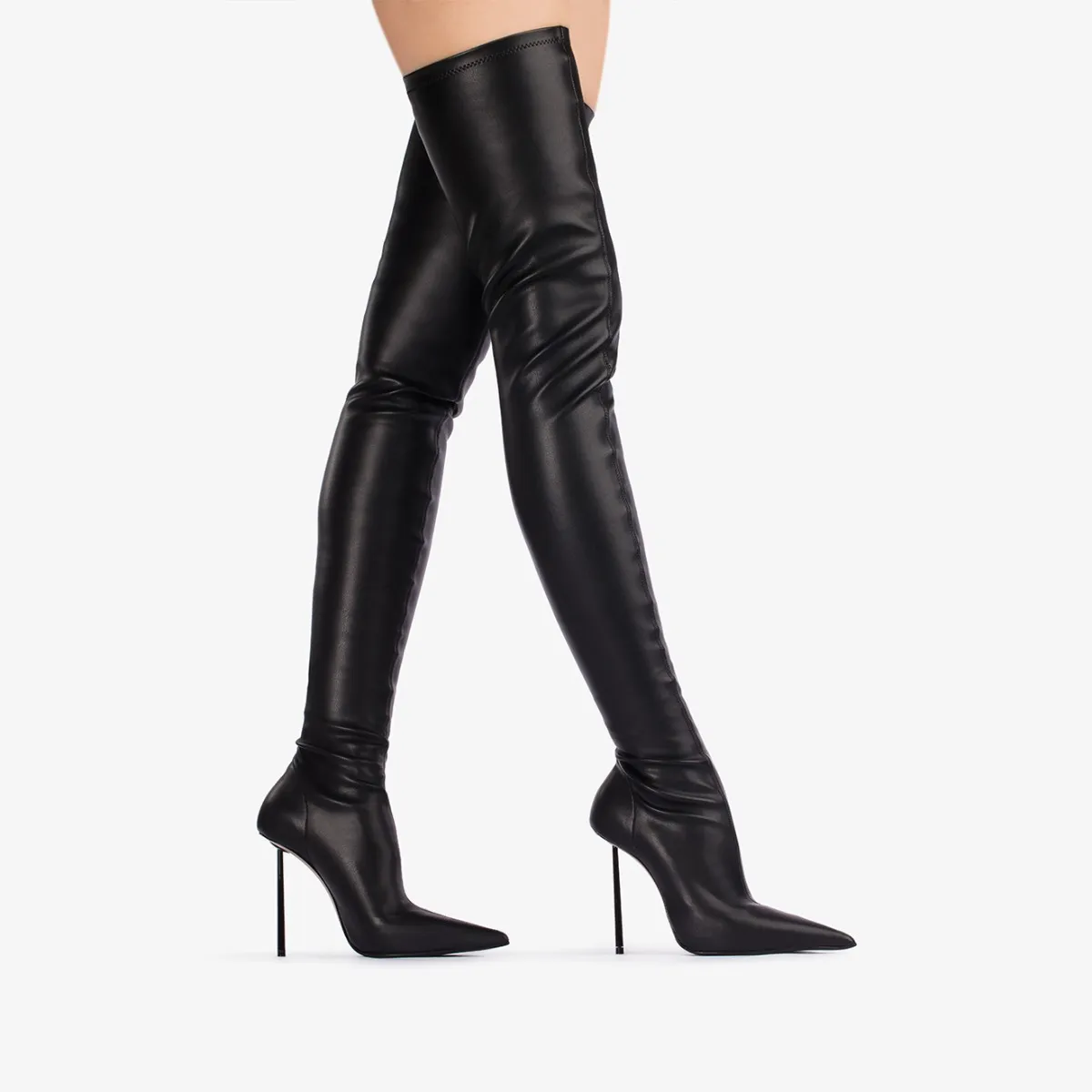 BELLA THIGH-HIGH BOOT 120 mm Black stretch vegan leather over-the-knee boot