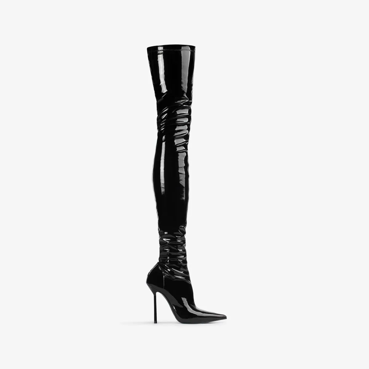 BELLA THIGH-HIGH BOOT 120 mm Black stretch vinyl over-the-knee boot