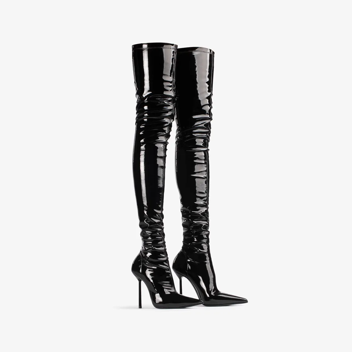 BELLA THIGH-HIGH BOOT 120 mm Black stretch vinyl over-the-knee boot