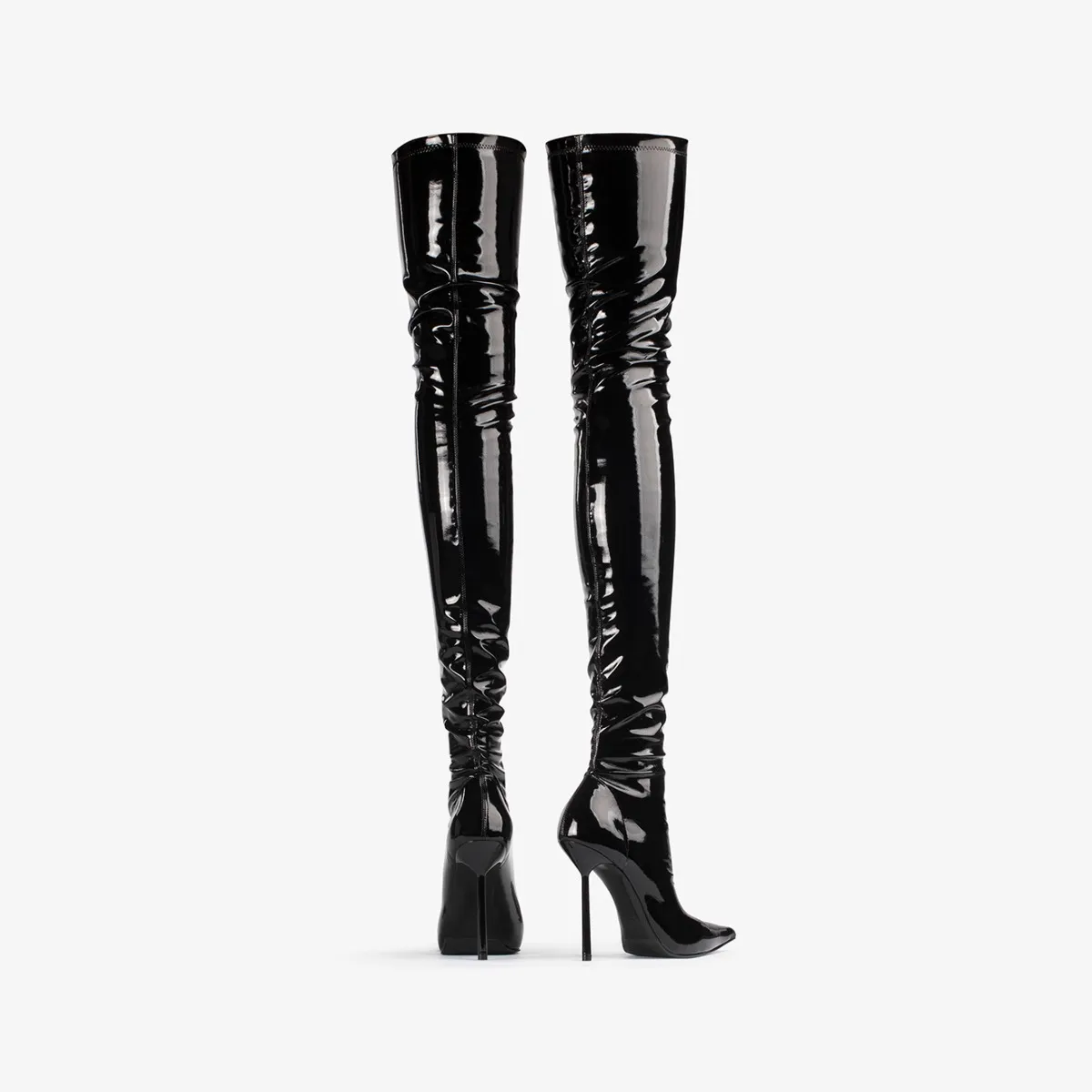 BELLA THIGH-HIGH BOOT 120 mm Black stretch vinyl over-the-knee boot