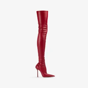 BELLA THIGH-HIGH BOOT 120 mm Red stretch vegan leather over-the-knee boot