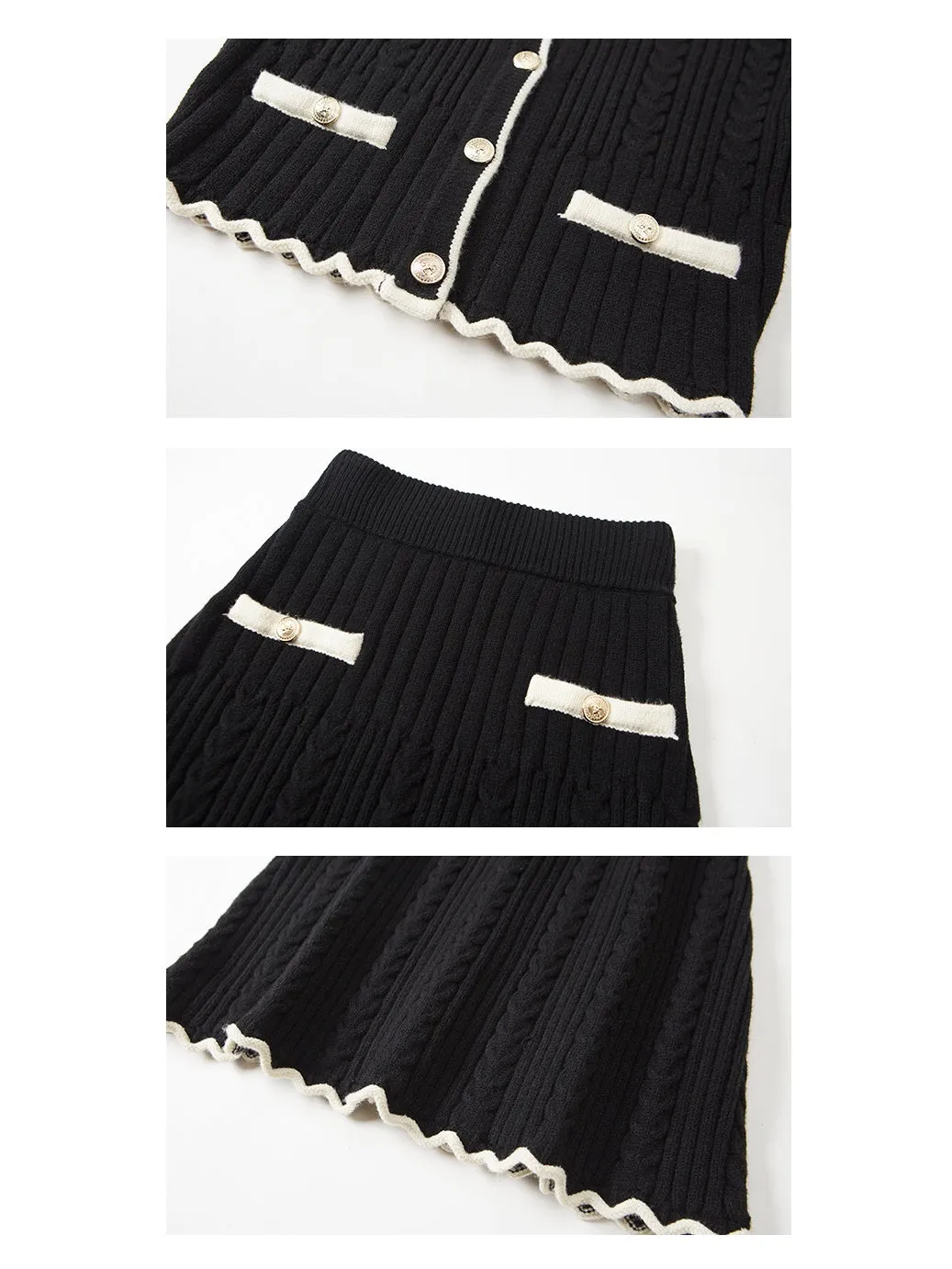 Bicolor Lib Knitted Cardigan & Hip-hugging Skirt