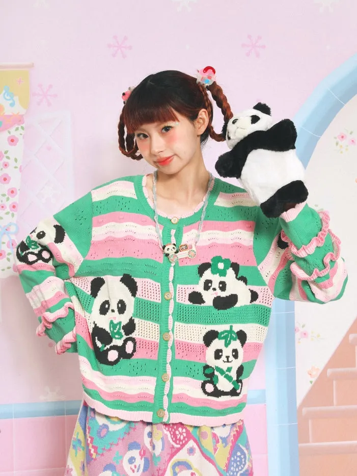 Border Panda Hollow Lace Sleeves Knitted Cardigan