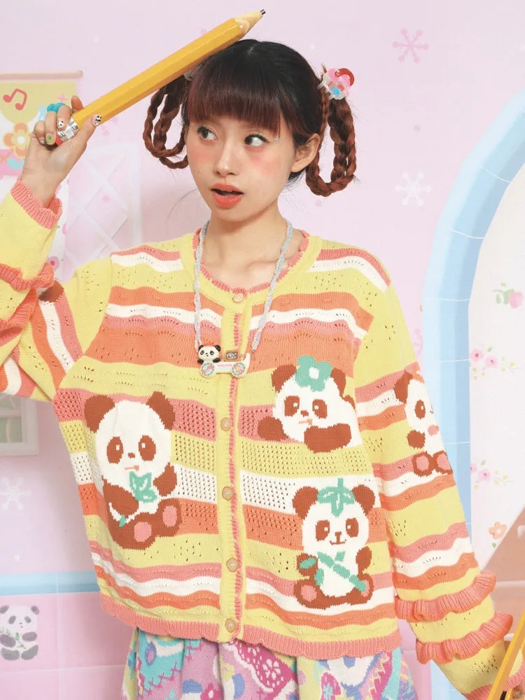 Border Panda Hollow Lace Sleeves Knitted Cardigan