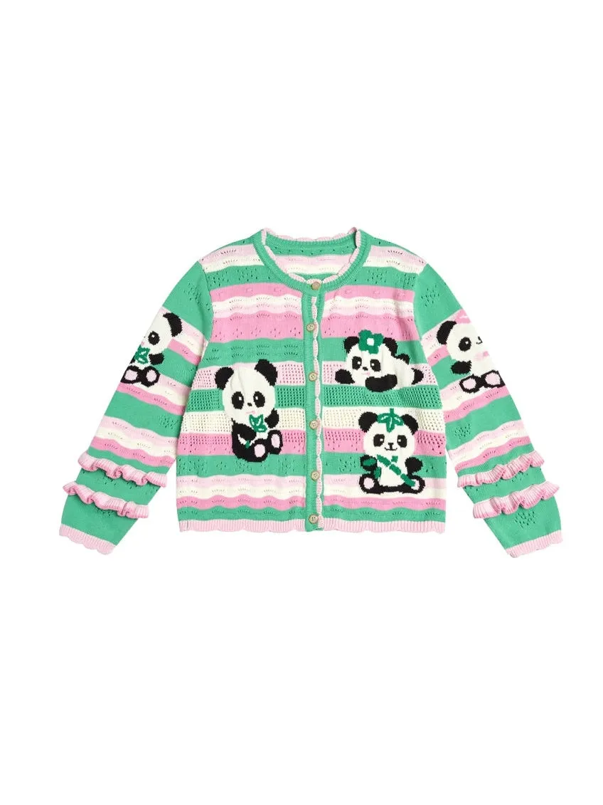 Border Panda Hollow Lace Sleeves Knitted Cardigan