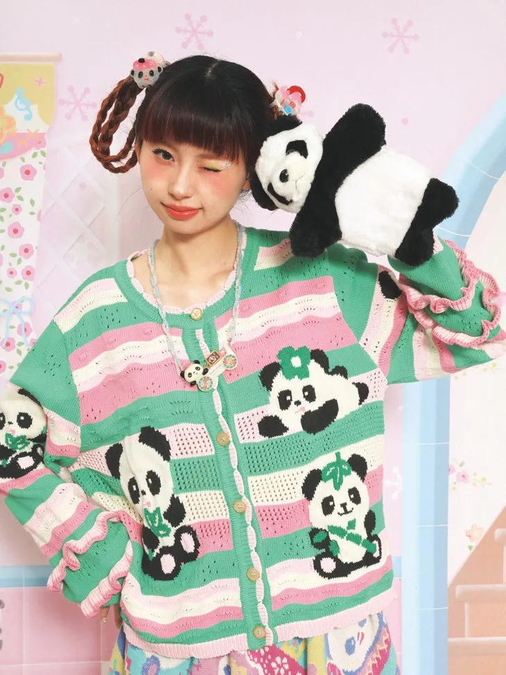 Border Panda Hollow Lace Sleeves Knitted Cardigan