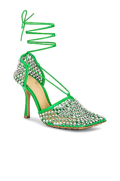 Bottega Veneta Sparkle Stretch Lace-Up Sandals