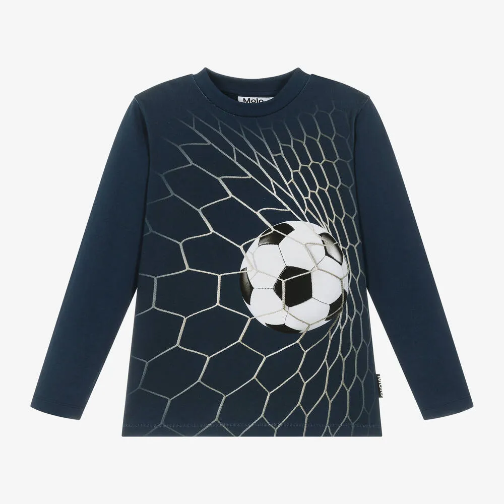 Boys Navy Blue Cotton Football Top