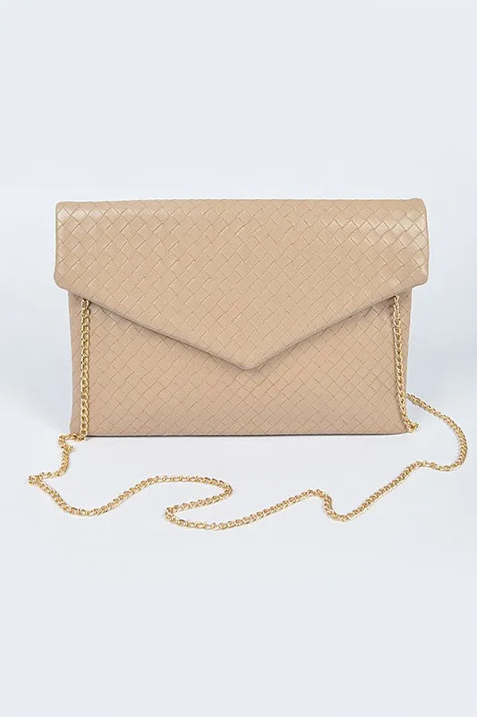 Braided Embossed Envelope Clutch with Gold Shoulder Strap