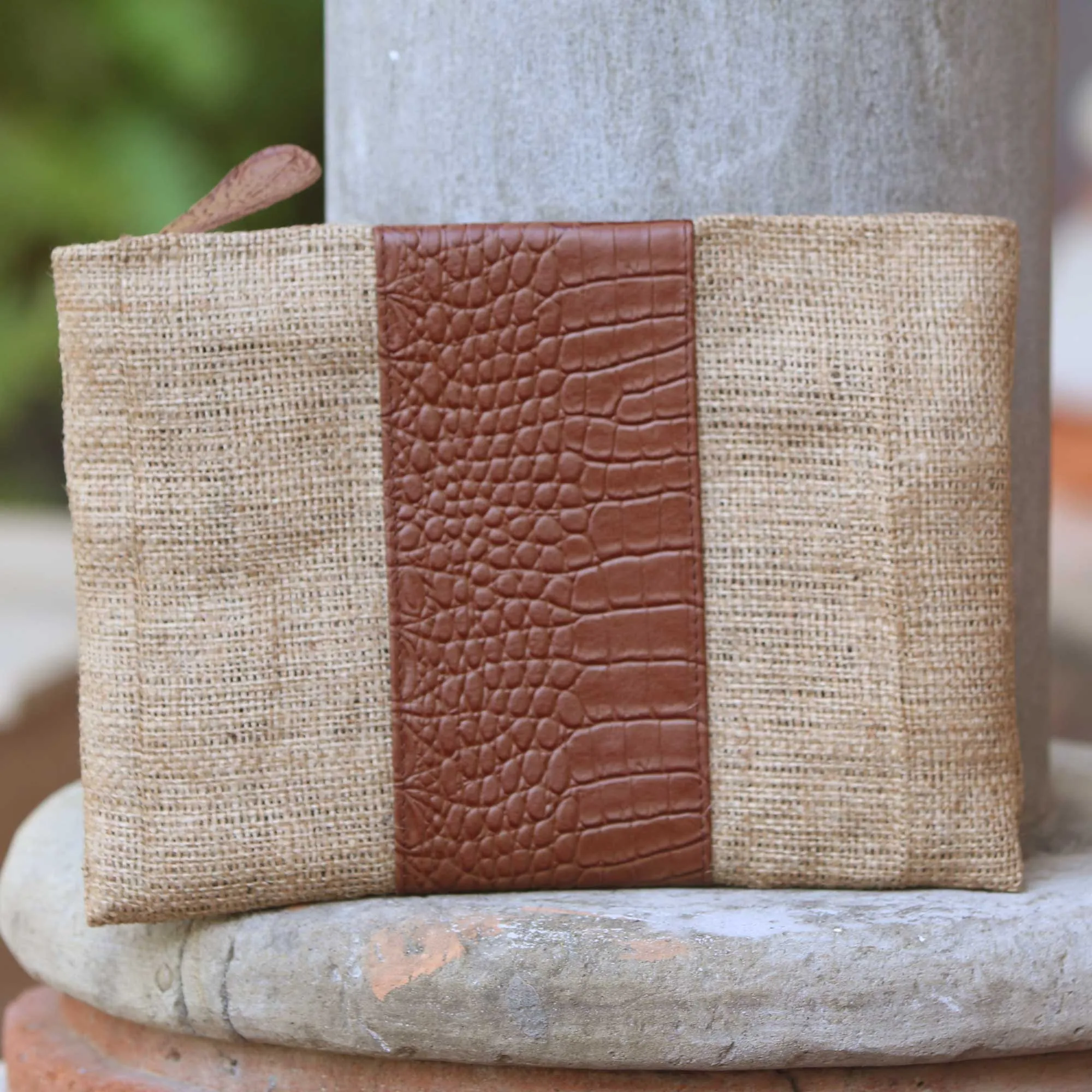 Buaya Java Leather Accent Jute Clutch Crafted in Java