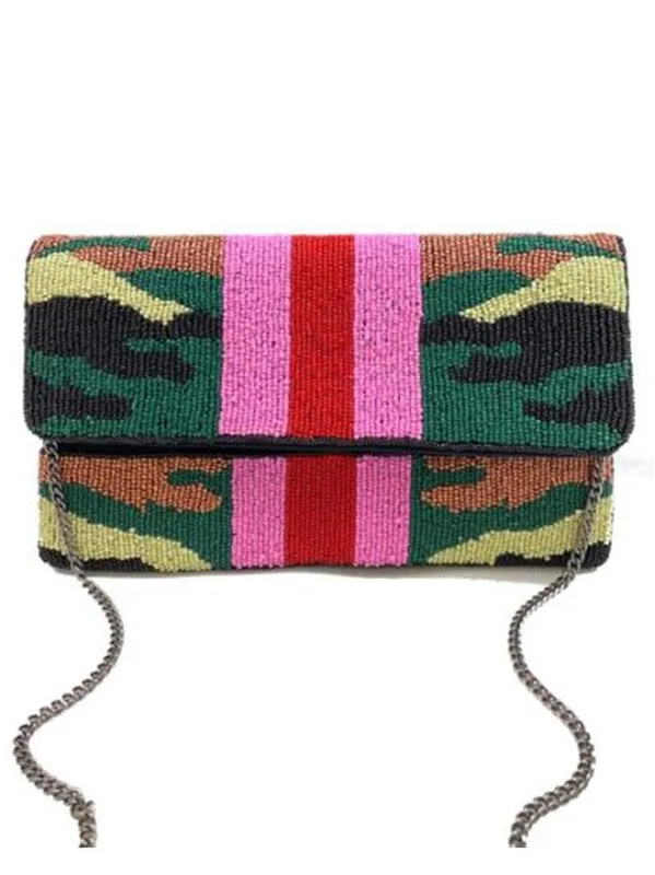 Camo & Stripe Handmade Beaded Clutch