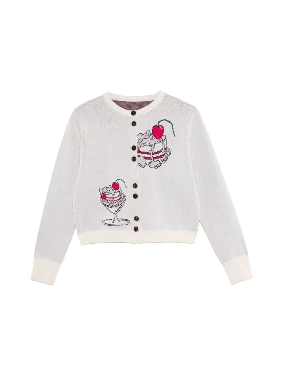 Cherry Cream Cake Jacquard Knitted Cardigan