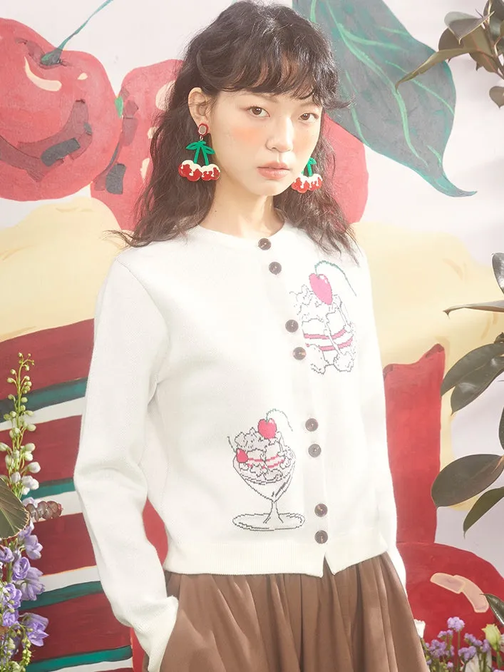 Cherry Cream Cake Jacquard Knitted Cardigan