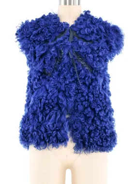 Cobalt Mongolian Fur Leather Trimmed Vest