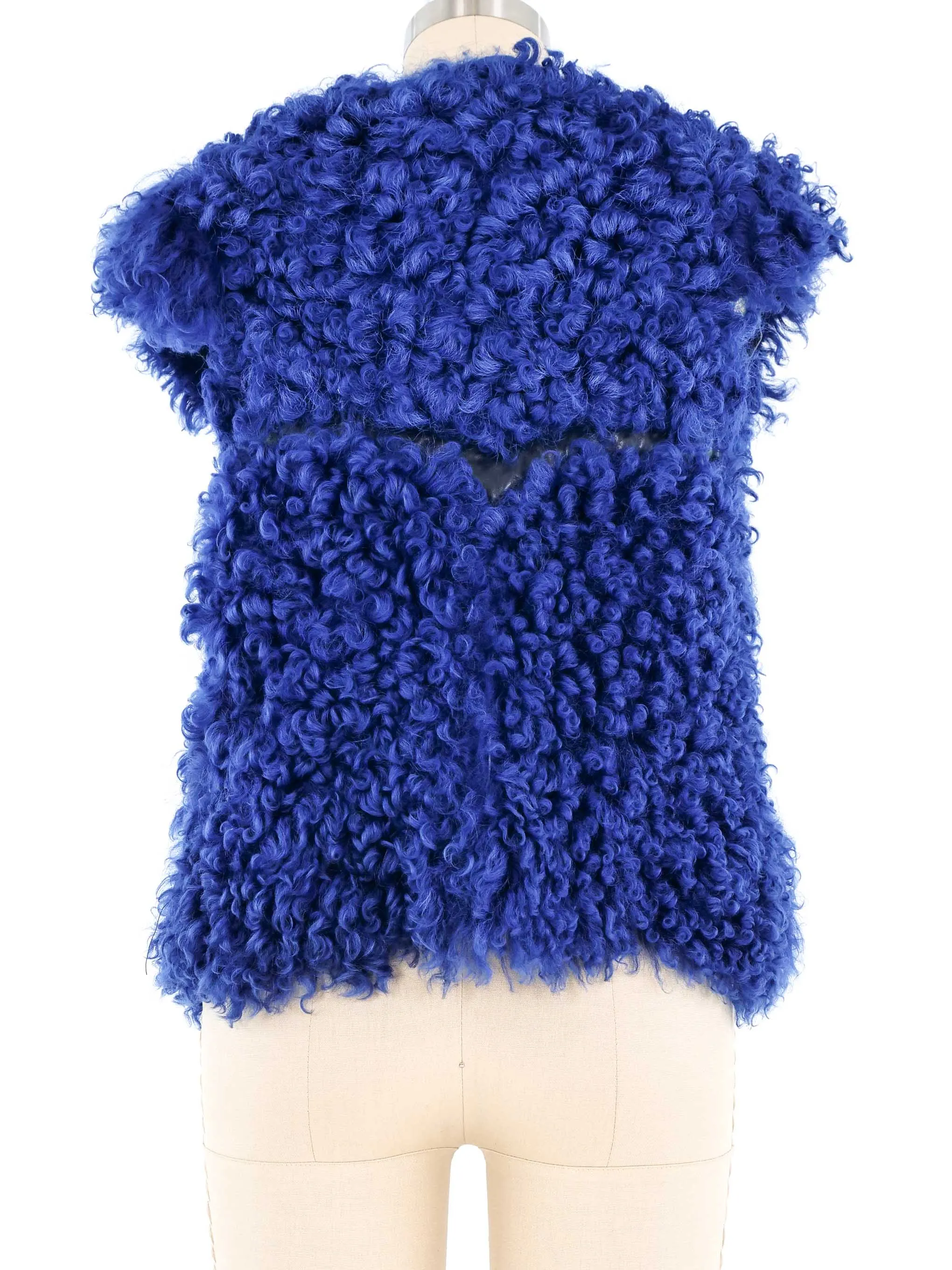 Cobalt Mongolian Fur Leather Trimmed Vest