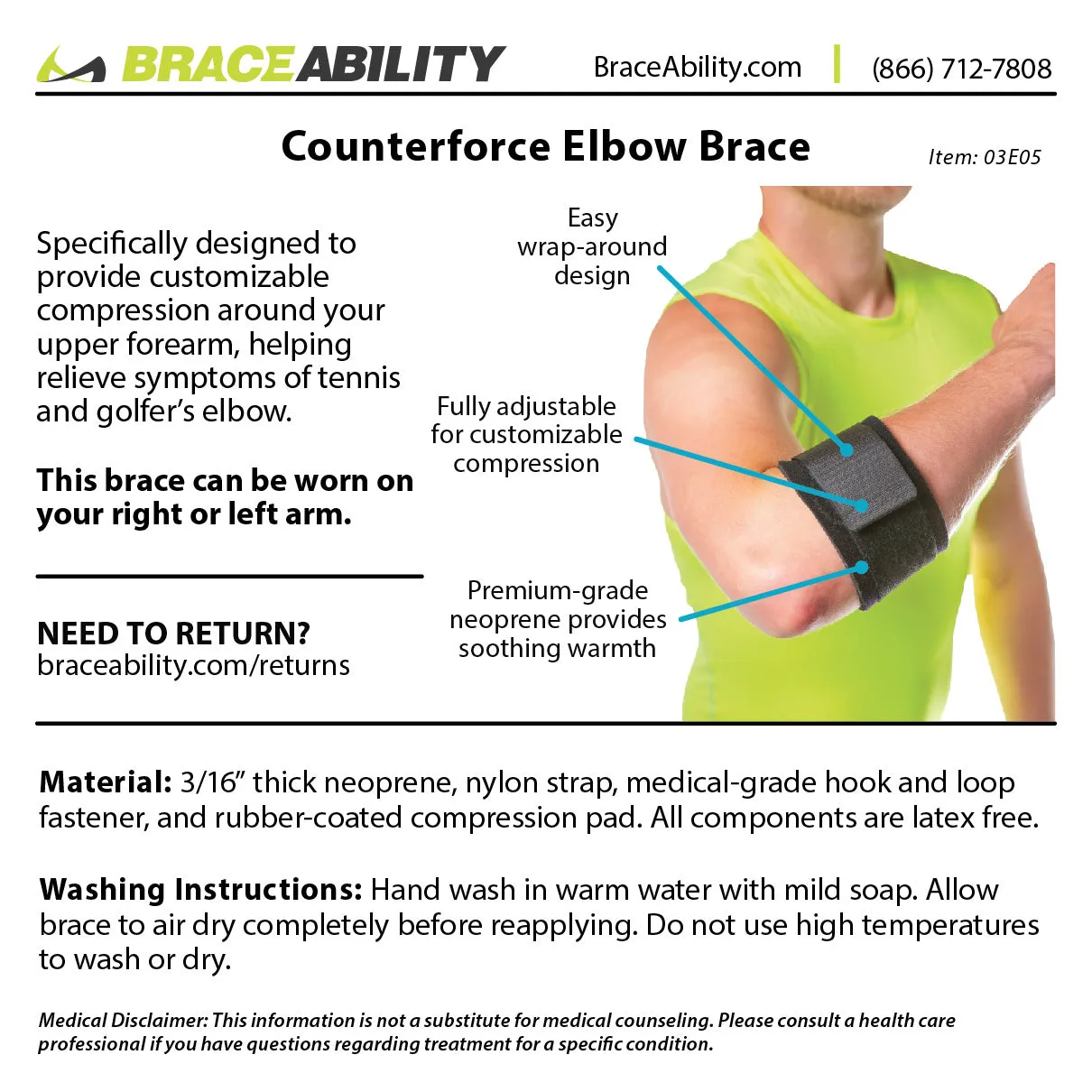 Counterforce Brace | Tendonitis Strap Support Band for Tennis & Golfers Elbow Pain