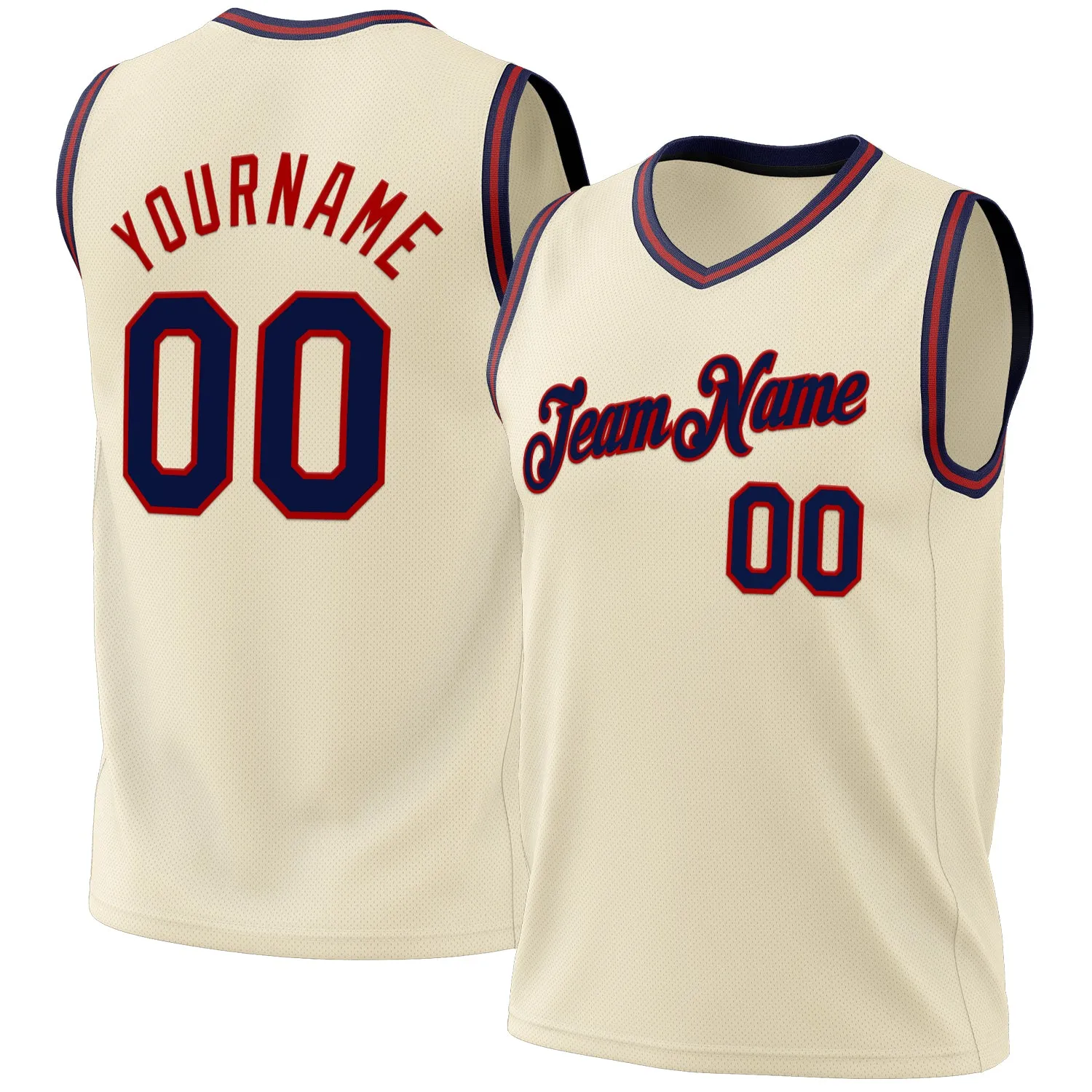 Custom Cream Navy-Red Authentic Throwback Basketball Jersey