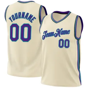 Custom Cream Purple Teal-Black Authentic Throwback Basketball Jersey