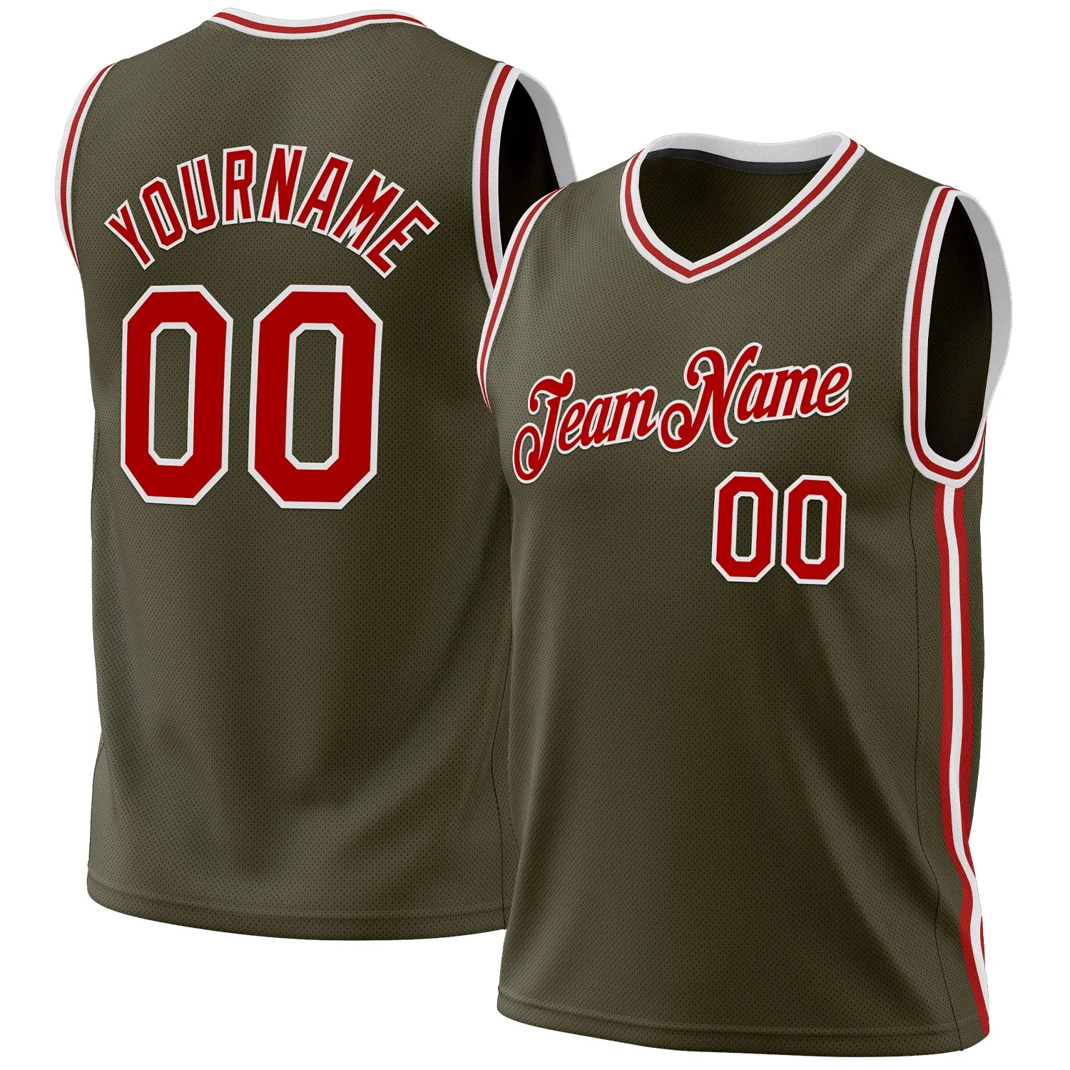 Custom Olive Red-White Authentic Throwback Salute To Service Basketball Jersey