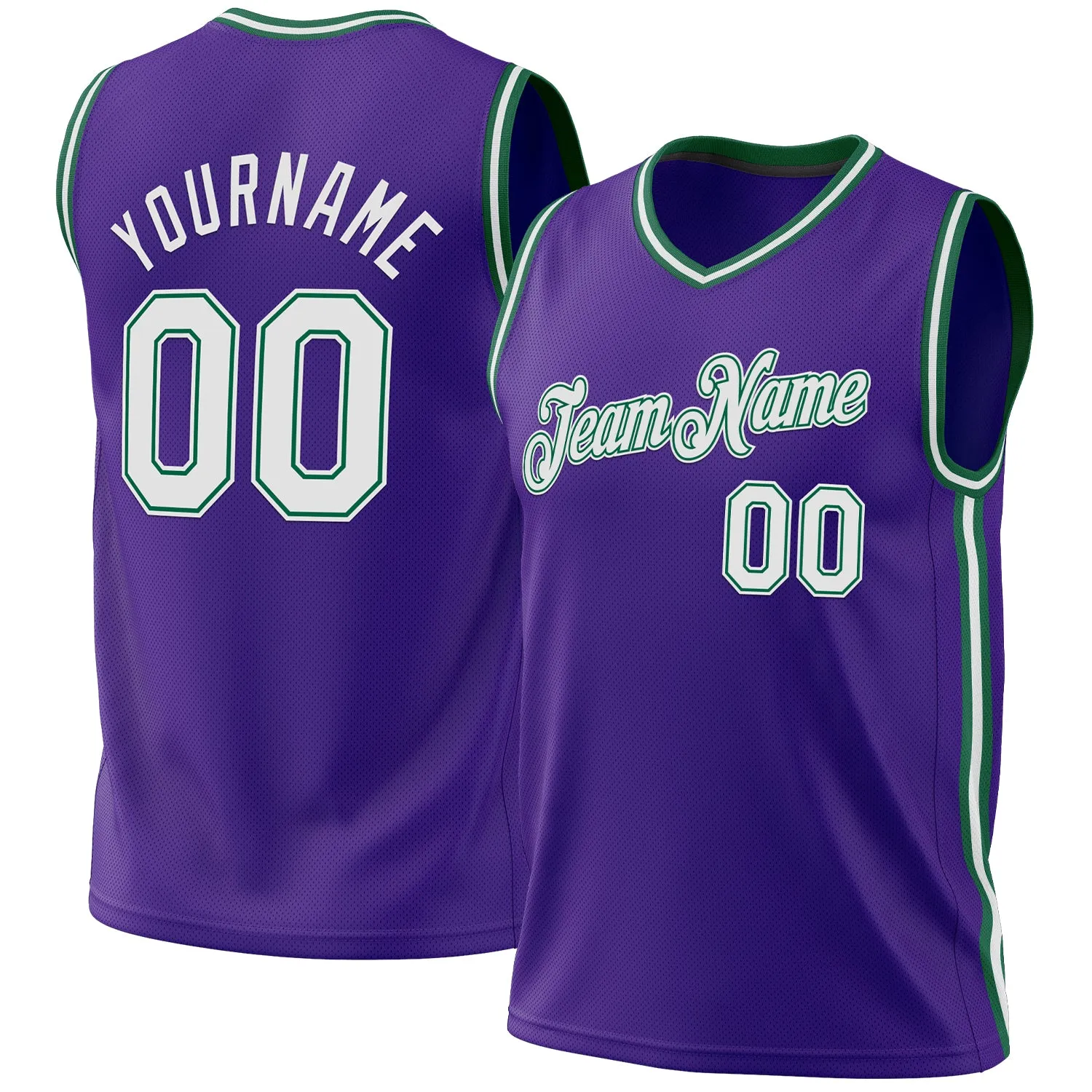 Custom Purple White-Kelly Green Authentic Throwback Basketball Jersey