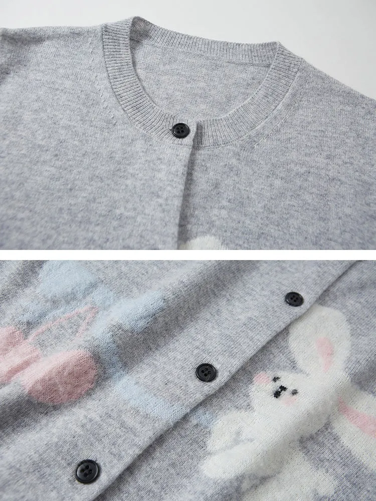 Cute Rabbit Cherry Knitted Cardigan