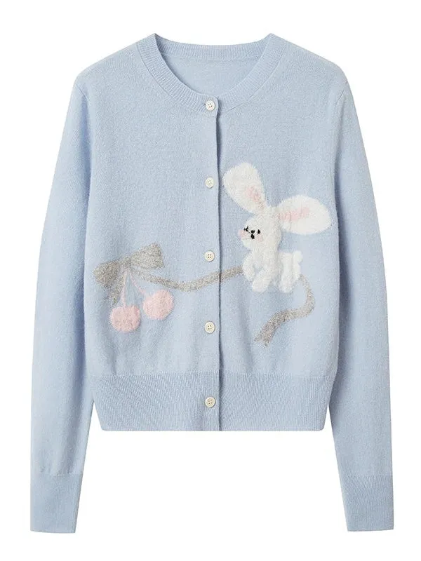 Cute Rabbit Cherry Knitted Cardigan