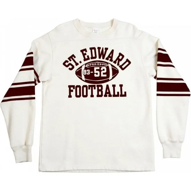 Ecru Off White College Football Crew Neck Regular Fit Long Sleeve Sweatshirt with Football Print CH64089