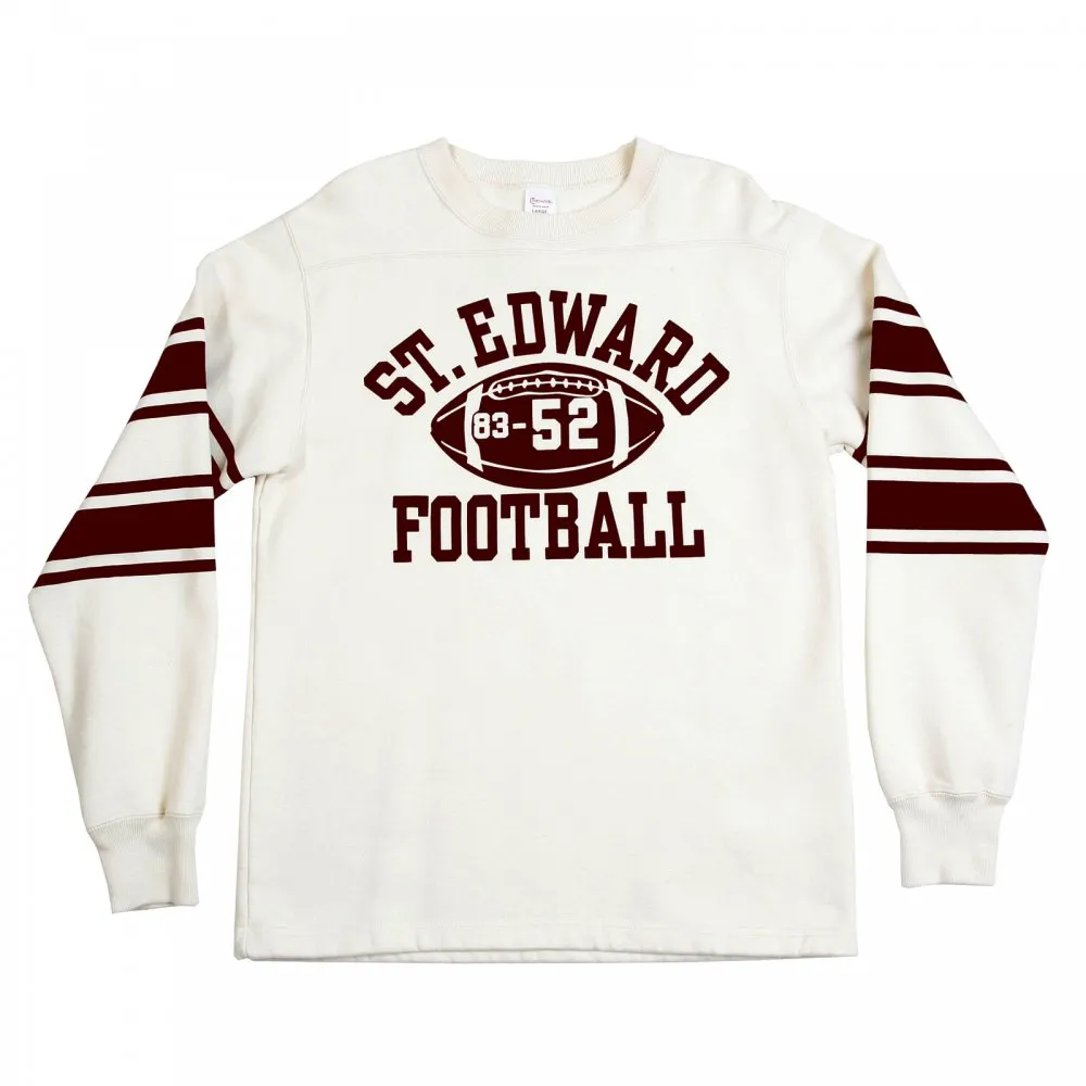 Ecru Off White College Football Crew Neck Regular Fit Long Sleeve Sweatshirt with Football Print CH64089