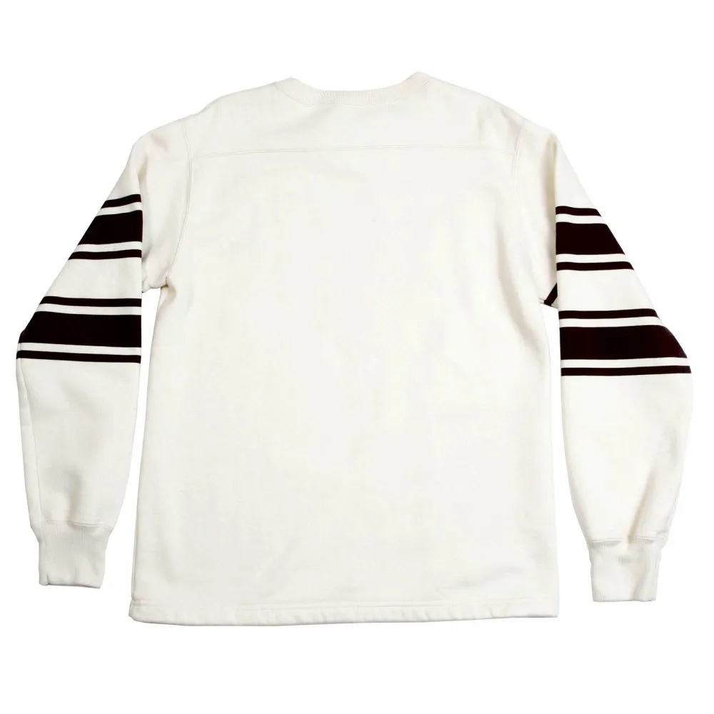 Ecru Off White College Football Crew Neck Regular Fit Long Sleeve Sweatshirt with Football Print CH64089