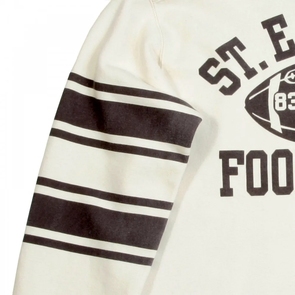 Ecru Off White College Football Crew Neck Regular Fit Long Sleeve Sweatshirt with Football Print CH64089