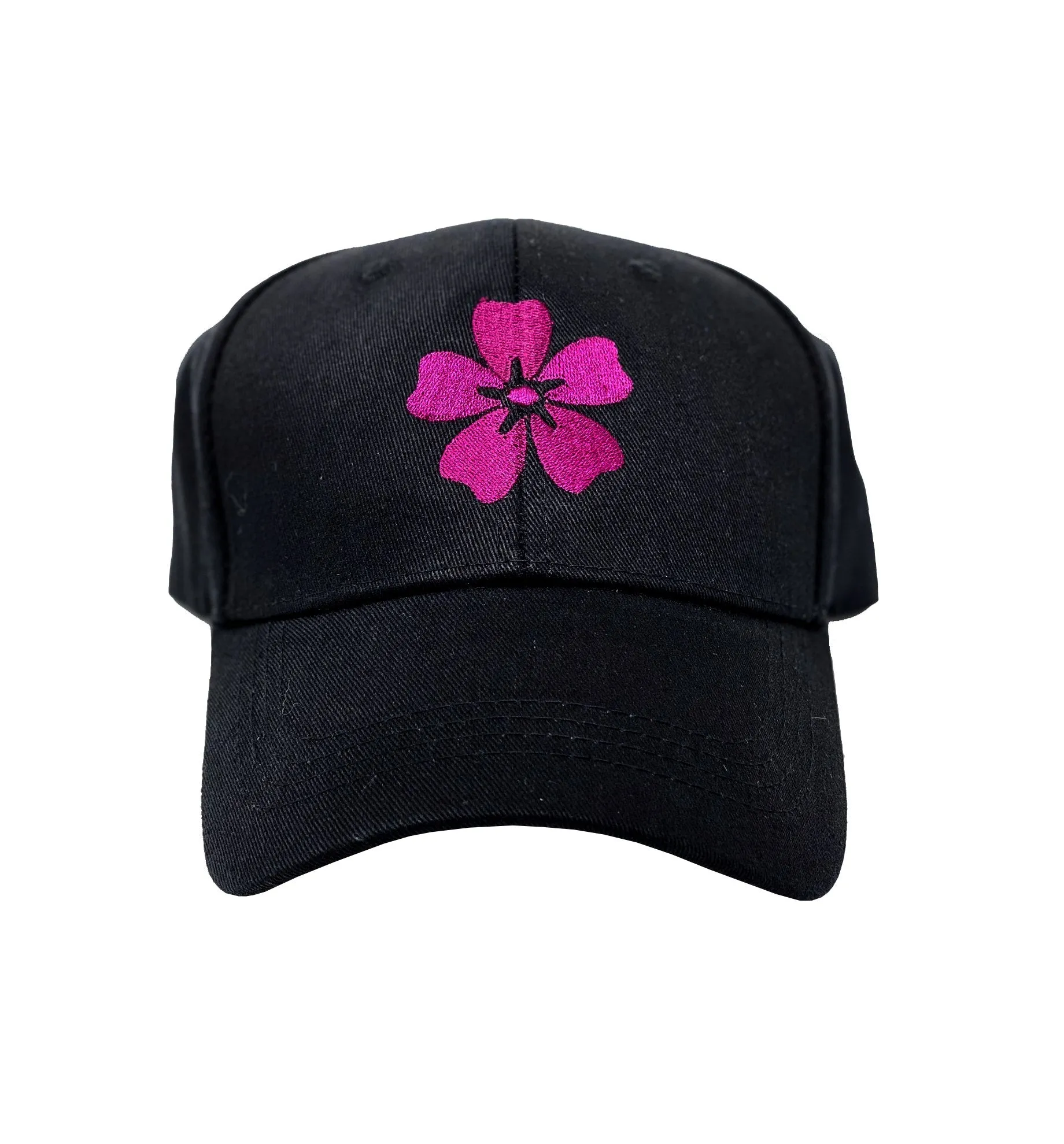 Embroidered Black Baseball Cap with Flower